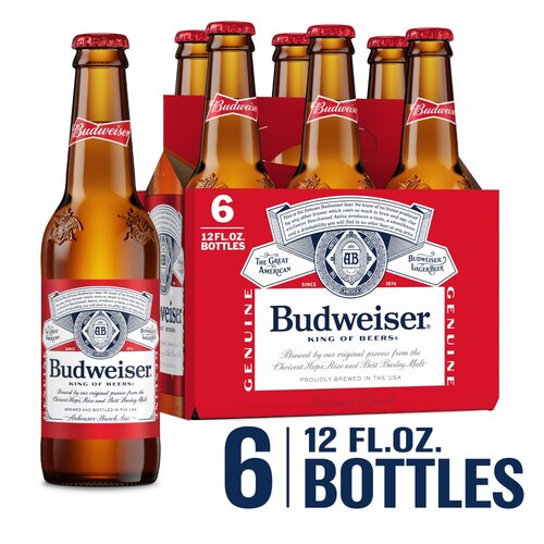 Budweiser American Lager Beer 6 Pack, 12 Fl Oz Bottles