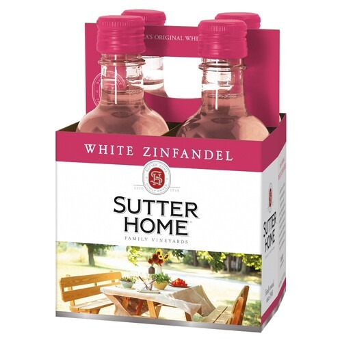 Sutter Home White Zinfandel California Wine 4 Pack 187 Ml Plastic Bottles 9.5 ABV Sutter Home White Zinfandel California Wine 4 Pack 187 Ml Plastic Bottles 9.5 ABV