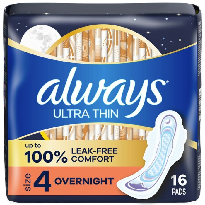 Always Ultra Thin Pads Overnight With Wings, Size 4
