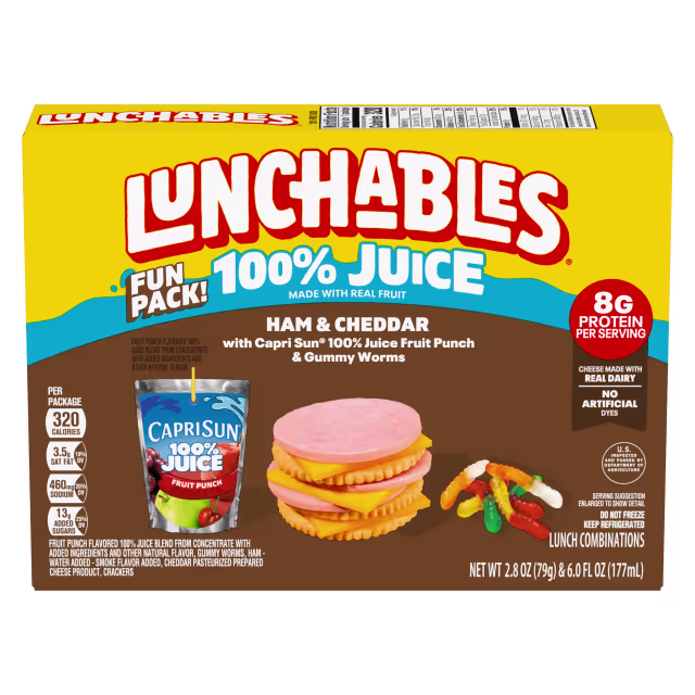 Lunchables Ham & Cheddar with Capri Sun 100% Juice Fruit Punch & Gummy Worms Fun Pack 8.8OZ